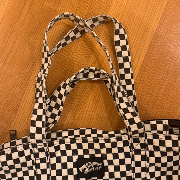 Vans Off The Wall Checkered Zip Tote Bag - Black and White Double Handles Skater - Picture 6 of 11